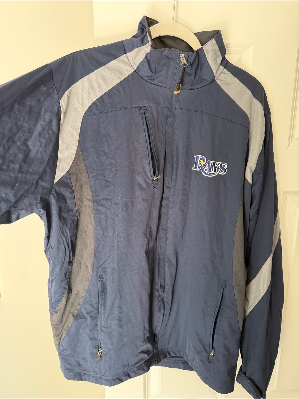 Antigua Tampa Bay Rays Navy and Gray Windbreaker Jacket